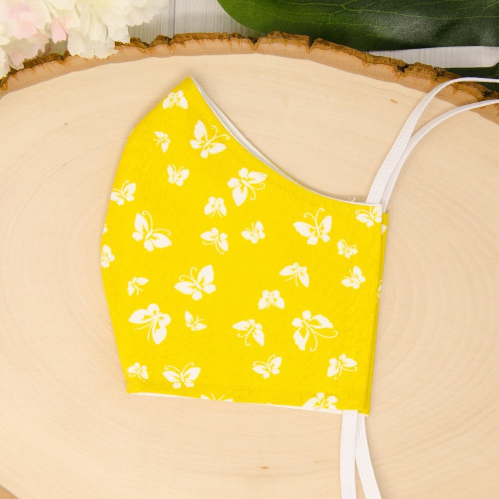 Yellow Butterfly Reusable Cloth Face Mask for Kids & Adults